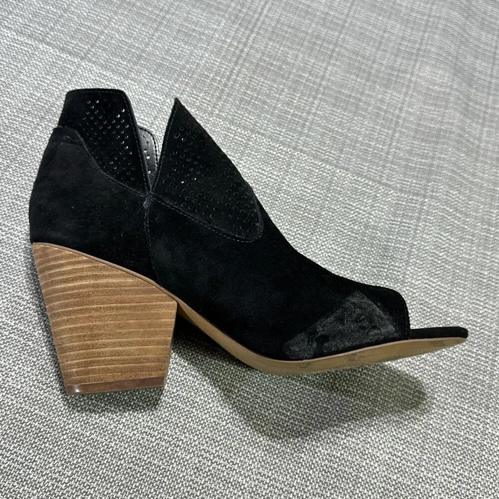 Steven by Steve Madden Womens Boots 10 Black Suede Peep‎ Toe Slip On Cut Outs